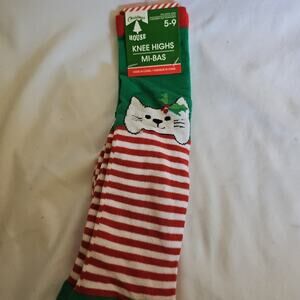 Kitty Cat Knee‎ High Christmas Socks fits size 5 6 7 8 9